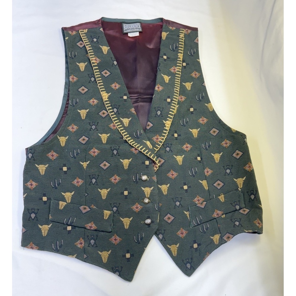 Vtg Roughrider Circle T Vest Wool Western Cowboy Southwest Aztec Men's Sz Medium